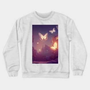 Cute Big Butterflies Lights Mountain Landscape Crewneck Sweatshirt